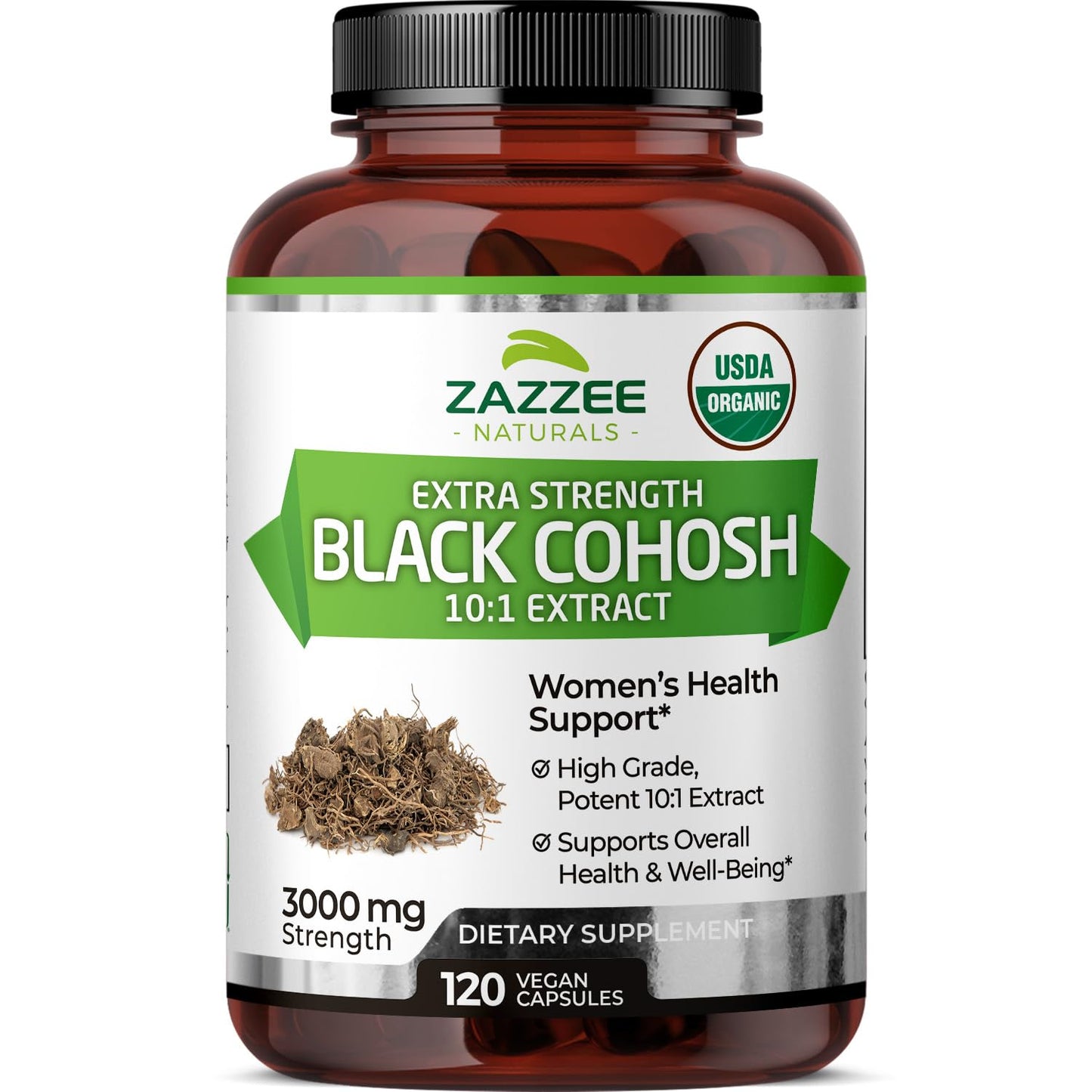 Zazzee USDA Organic Black Cohosh 10:1 Extract, 3000 mg Strength, 120 Vegan Capsules, 4 Month Supply, Standardized and Concentrated 10X Extract, 100% Vegetarian, All-Natural, Non-GMO, Made in The USA