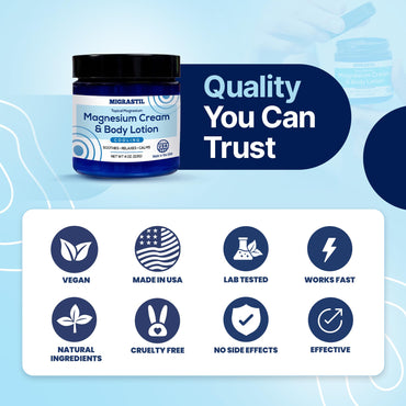 Cooling Magnesium Cream & Body Lotion - Promotes Sleep and Soothing Relief for Sore Muscles, Leg Discomfort, Etc. 4oz. Made in The USA.