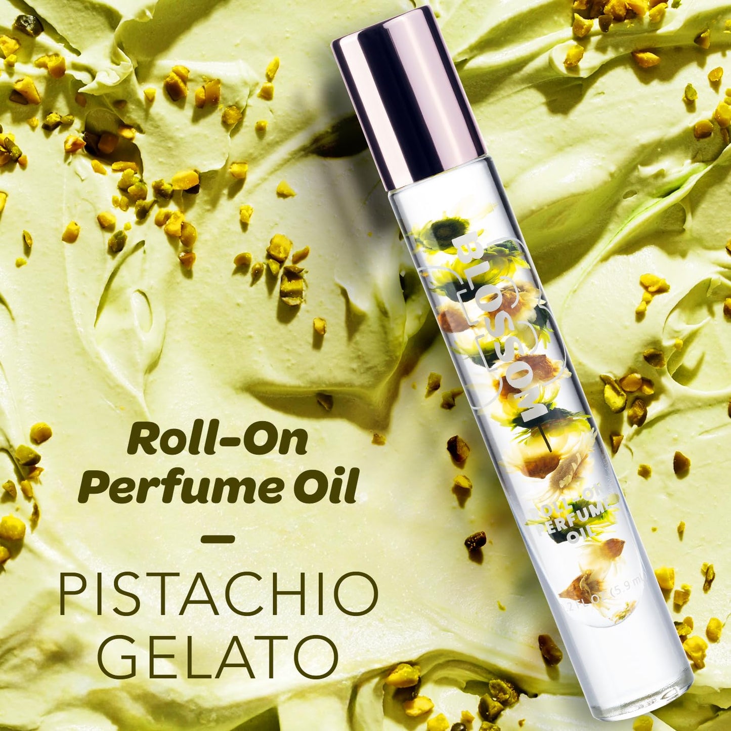 Blossom Roll on Perfume for Women Alcohol Free Gourmand Rollerball Perfume Oil with Essential Oils, Infused with Real Flowers, Made in USA, 0.20oz, (Pistachio, Almond, Vanilla) Pistachio Gelato