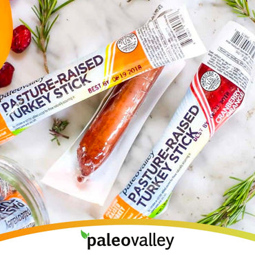 Paleovalley Turkey Sticks - Delicious Paleo Keto Snacks With Probiotics, 6g Protein - 10 Jerky Sticks - Cranberry Orange - No Gluten, Soy, or GMOs - Shelf Stable - Pasture-Raised, Made in the USA