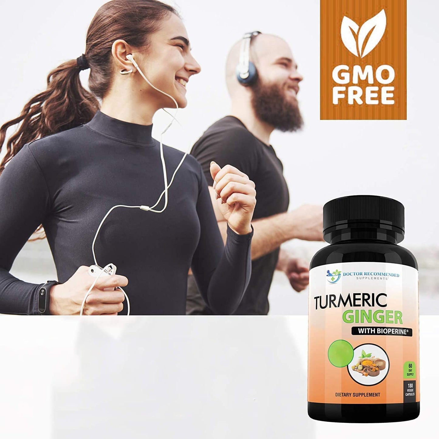 Turmeric Curcumin with Ginger, 95% Curcuminoids with BioPerine - 180 Veggie Capsules - Made in USA