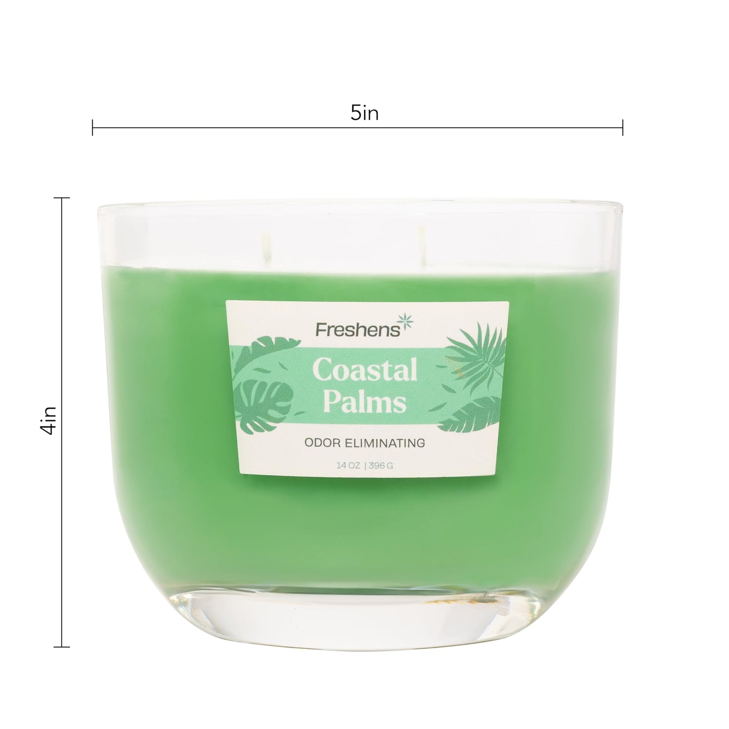Carolina Freshens Coastal Palms Odor Eliminating Highly Fragranced Candle for Home Scented, Eliminates 90% of Pet, Smoke, Food and Other Smells Quickly, 2 Wick, 14 oz - Made in The USA