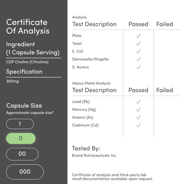 CDP Choline (Citicoline) Supplement, Pharmaceutical Grade, Third Party Tested (60 Capsules 300mg)