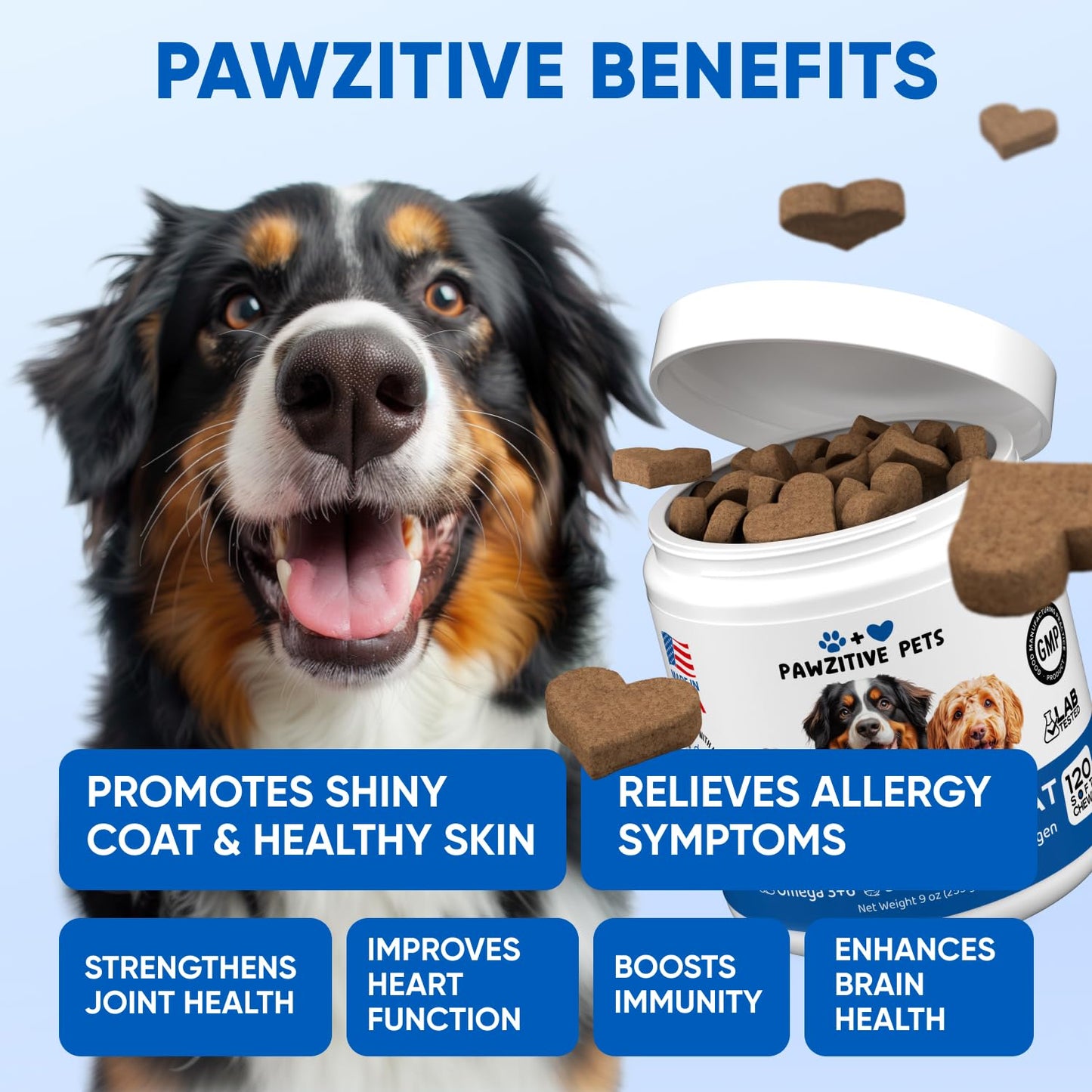 Omega 3 Fish Oil for Dogs Chews - Dog Skin & Coat Supplement for Itch Relief, Hot Spot Treatment - USA Product - Salmon Oil for Dogs Itching Skin Relief, Shedding, Hip & Joint Health - 120 Soft Treats