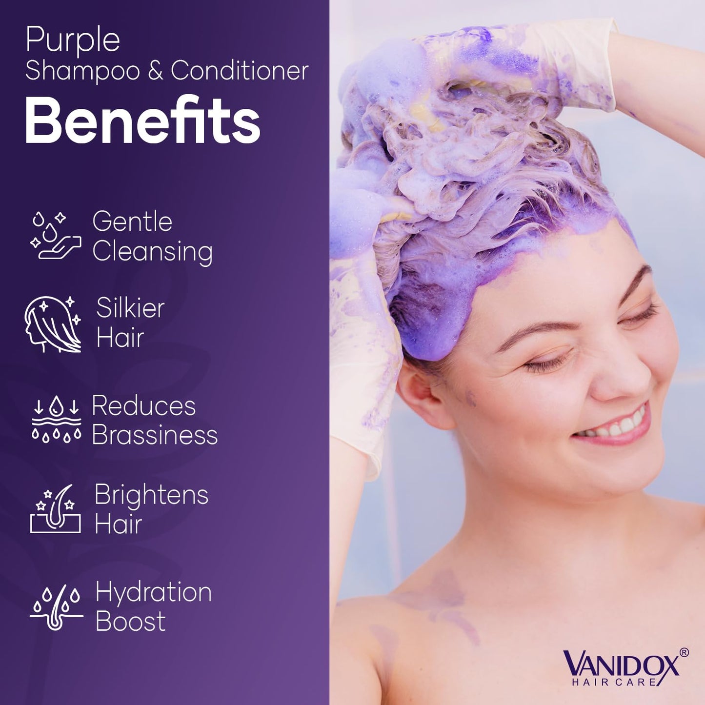 VANIDOX Sulfate Free Brass Toning Purple Shampoo and Conditioner Set for Grey and Silver Hair, Moisturizing & Color-Safe, Enhances Shine & Brightness, Made in USA (16 fl oz each)