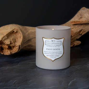 Manly Indulgence Palo Santo Scented Candles for Men, 15 oz Wooden Wick, Fathers Day Candle, 60H Burn, Candles for Home Scented - Made in The USA