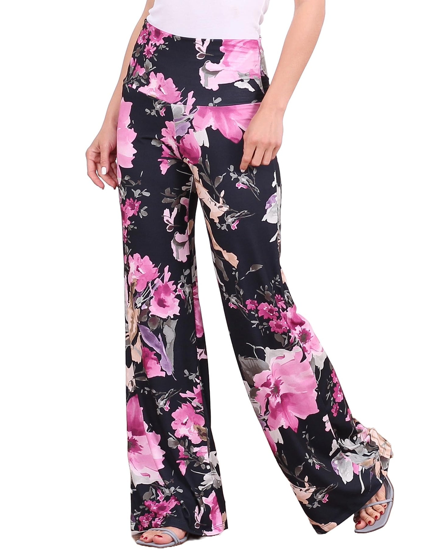 Popana Palazzo Pants for Women Casual Summer Wide Leg Beach Pants Plus Size Made in USA X-Large DT52 Floral