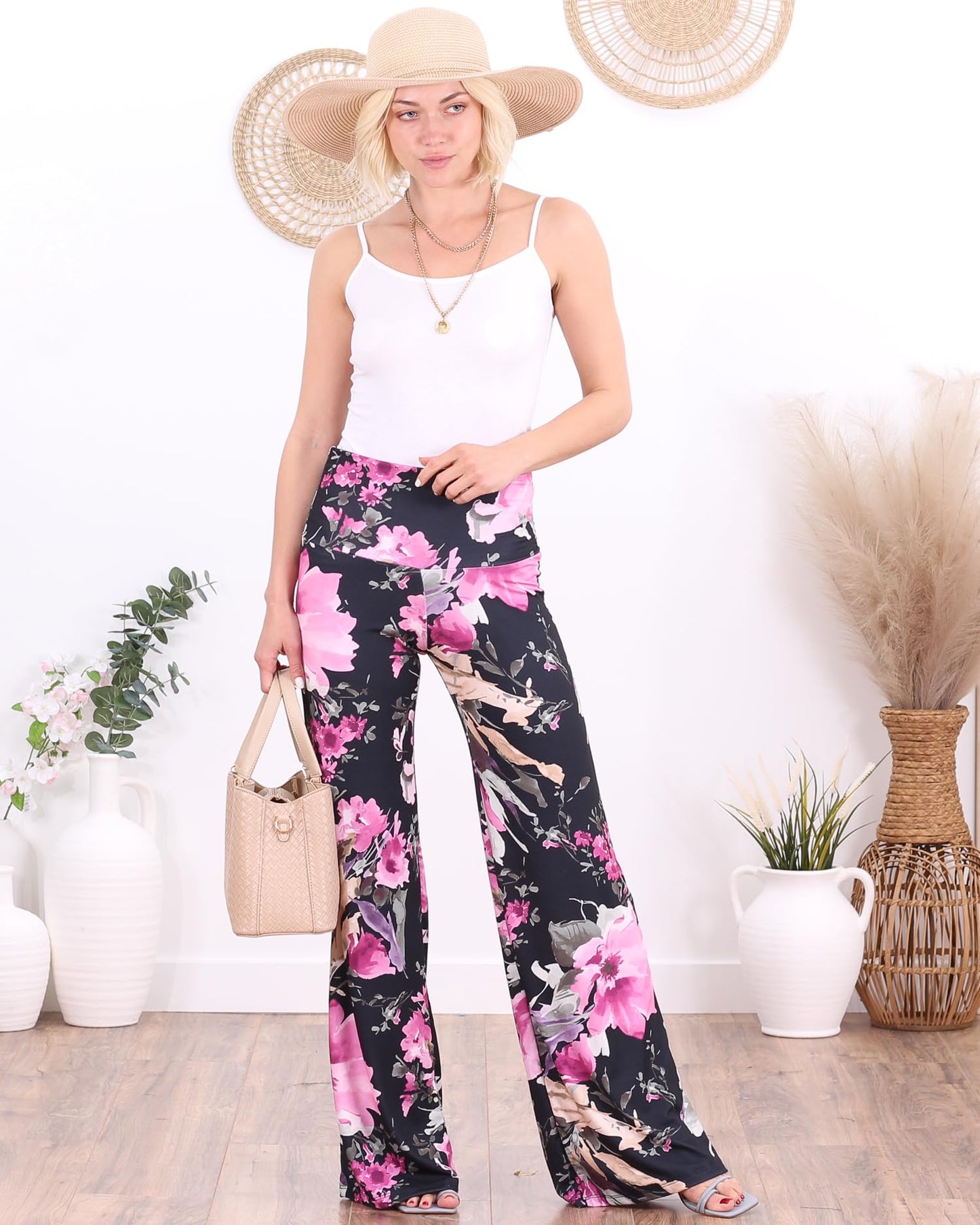 Popana Palazzo Pants for Women Casual Summer Wide Leg Beach Pants Plus Size Made in USA X-Large DT52 Floral