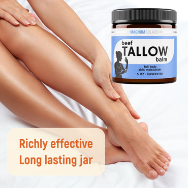 Magnum Solace Beef Tallow Balm for Skin – 5 oz Unscented Moisturizer for Dry & Sensitive Skin – 2-Ingredient Natural Hydrating Balm