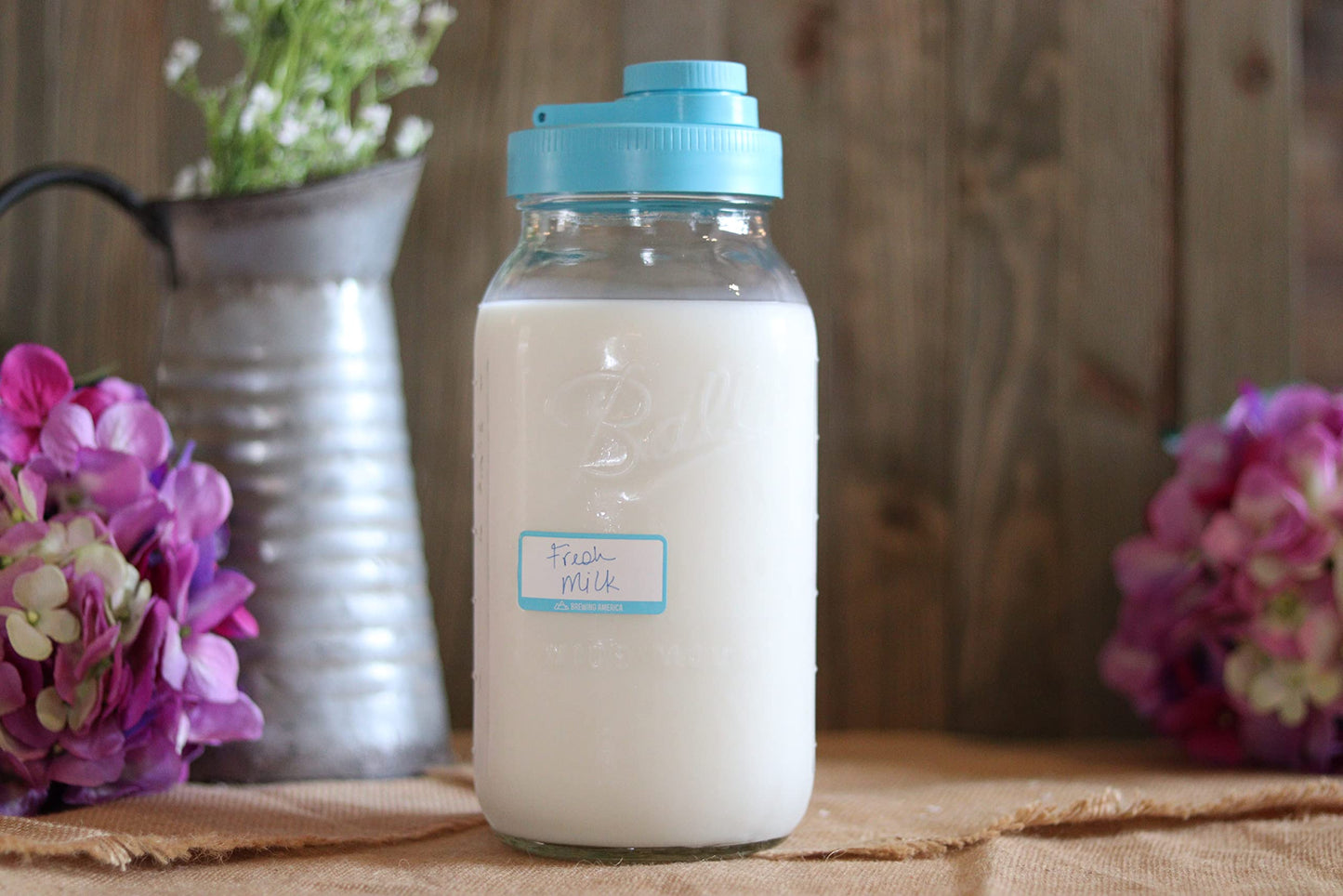 2qt Mason Jar, Lids and Labels (Teal): American-Made Mason Jar, 4 Reusable Lid Set, 250 Dissolvable Label Stickers: All American-Made