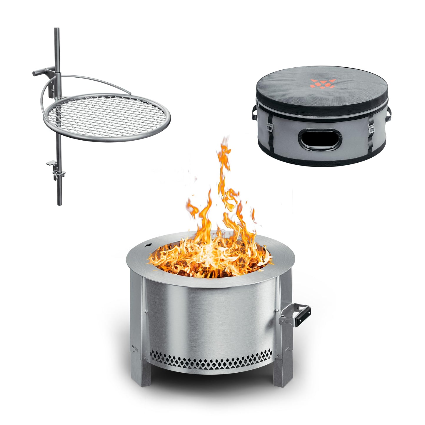 Breeo Smokeless FIrePit to-Go Bundle (Y Series Stainless Steel, Outpost Grill & to Go Case) | 21 inch Smokeless Fire Pit for Outside | Ideal for Families