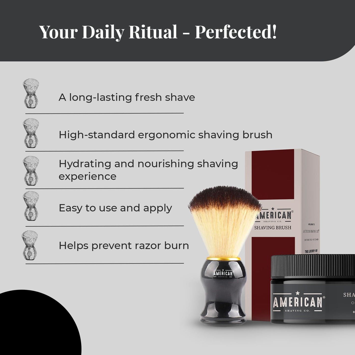 American Shaving Co. Original Scent Shaving Cream For Men With Shaving Brush 8 oz, Made in USA, Easy Application, Quality Potent Ingredients, Non-GMO, GMP Certified, Cruelty-Free Products