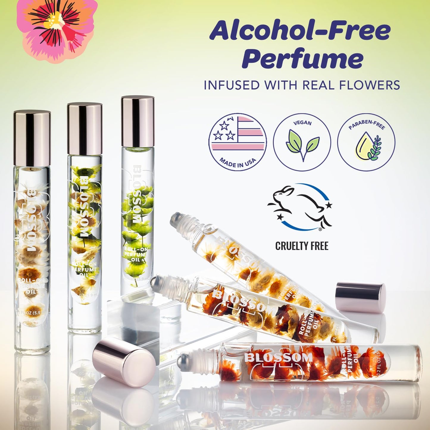 Blossom Roll on Perfume for Women Alcohol Free Gourmand Rollerball Perfume Oil with Essential Oils, Infused with Real Flowers, Made in USA, 0.20oz, (Pistachio, Almond, Vanilla) Pistachio Gelato