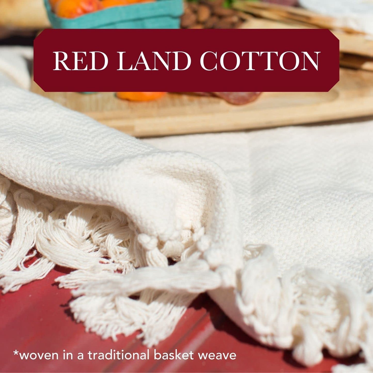 Red Land Cotton Natural 100% Cotton Breathable Basket Weave Throw Blanket - Made in USA, Lightweight, Machine Washable, All-American Comfort