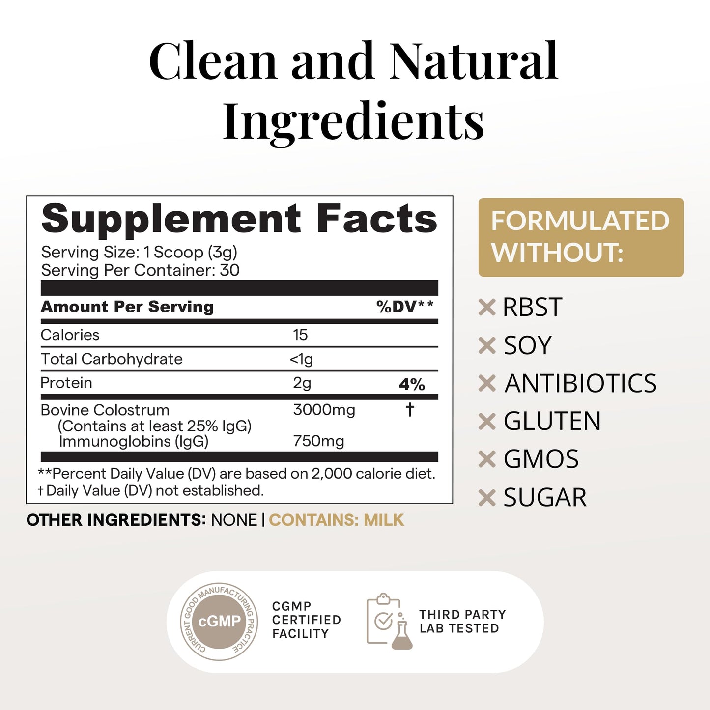 Elavite Bovine Colostrum Powder (Unflavored) Grass Fed Colostrum Supplement for Gut Health, Immune Support Healthy Hair, Skin & Nails - 30 Servings