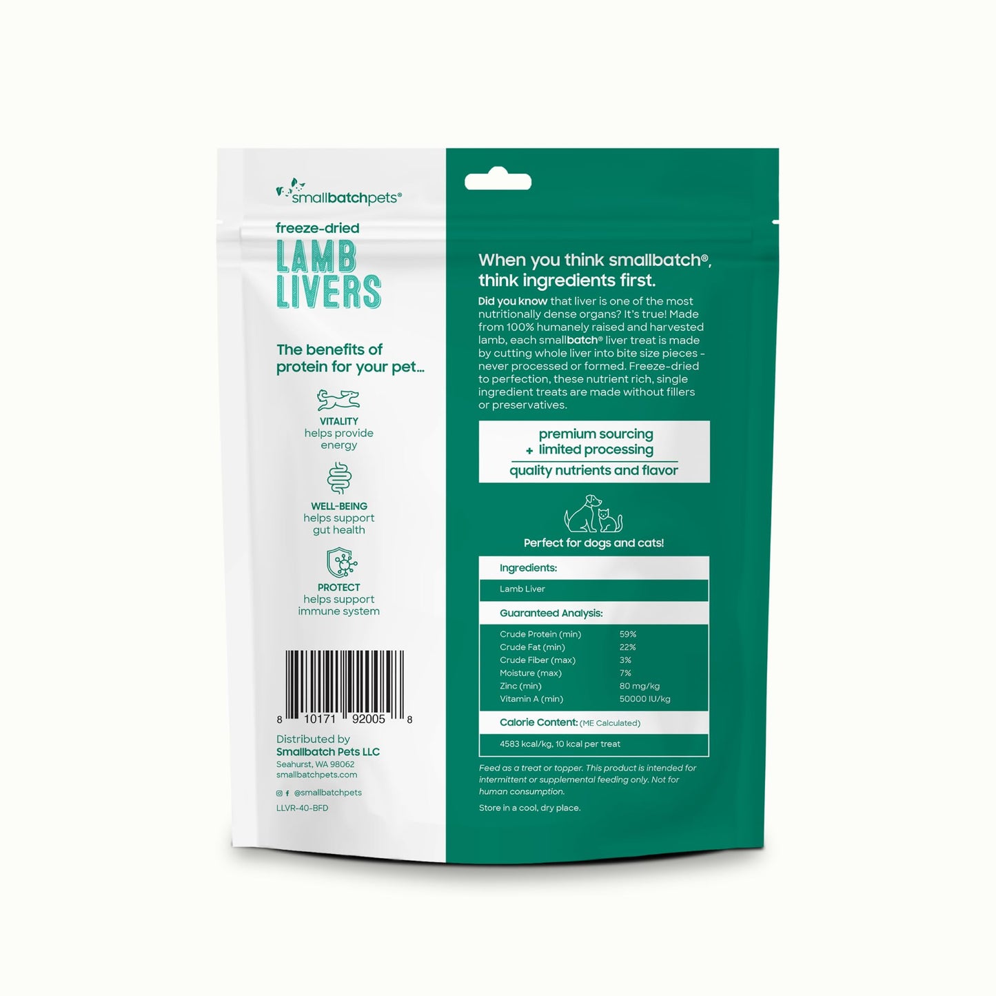 smallbatch Freeze Dried Dog Treats, Lamb Liver Treats for Dogs & Cats, High Protein, Single Ingredient Dog Treat for Training or Food Topper, Natural, Humanely Sourced Meat, Made in The USA, 4 oz