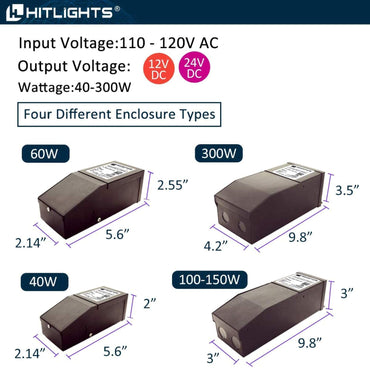 HitLights 300 Watt Dimmable Driver, Magnetic LED Driver - 110V AC-24V DC Transformer. Made in The USA. Compatible with Leviton for LED Strip Lights, Constant Voltage LED Products