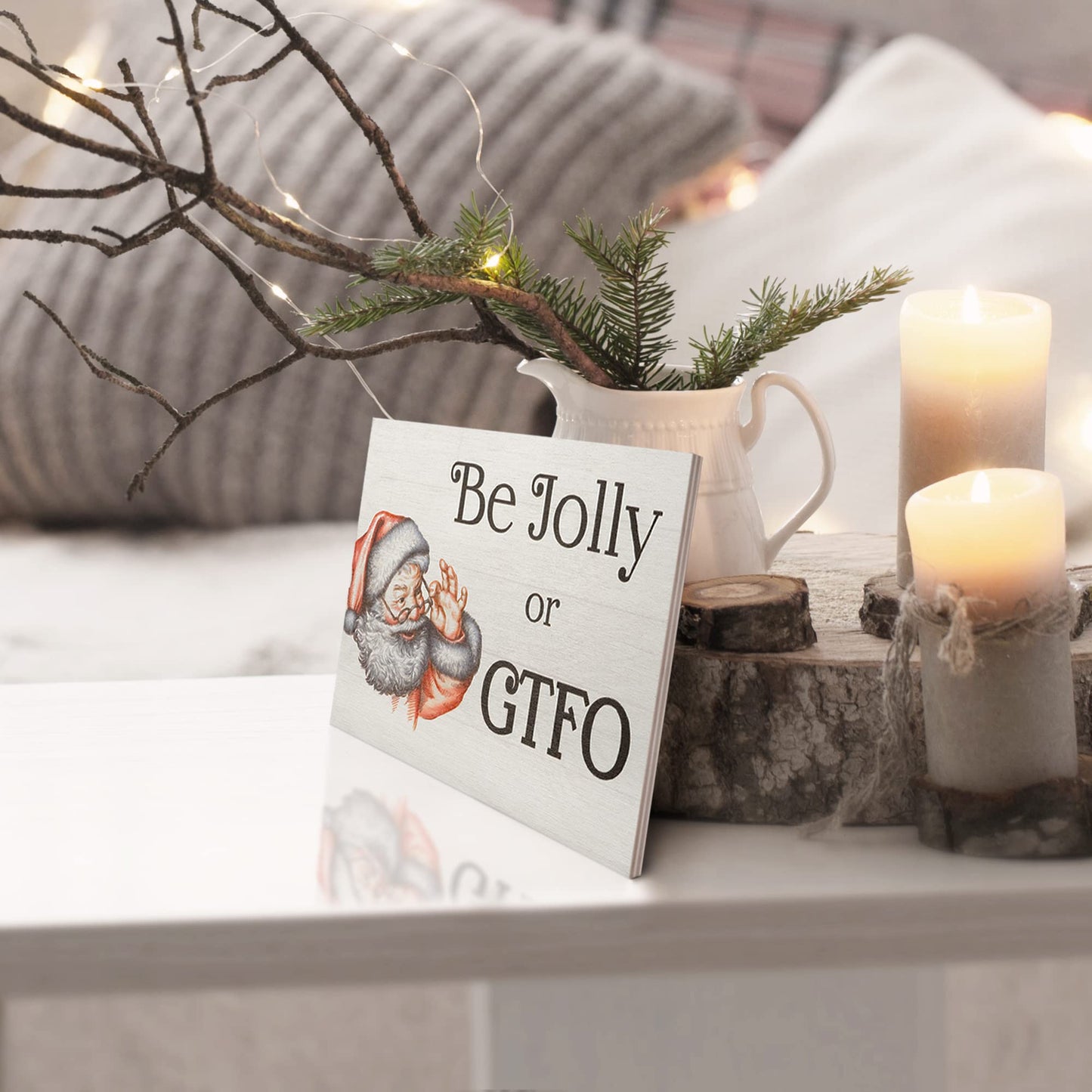JennyGems Be Jolly or GTFO Funny Wooden Christmas Sign, Christmas Decorations, Holiday Decor, Santa Decor, Wall Hanging, Made in USA