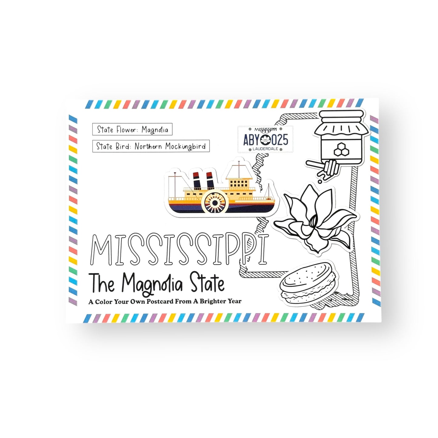A Brighter Year Color Your Own Postcard - Mississippi State - 5"x 7", Premium Quality, Sturdy Cardstock, Sized for Mailing, Illustrations - Stress & Anxiety Relief
