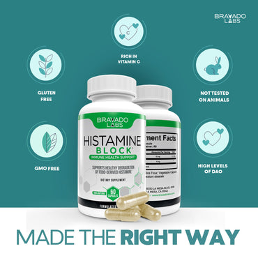 Bravado Labs Premium Histamine Block - Diamine Oxidase (DAO) Enzyme Formula - Advanced Support for Food-Derived Histamine Intolerance - Made in USA (60 Capsules)