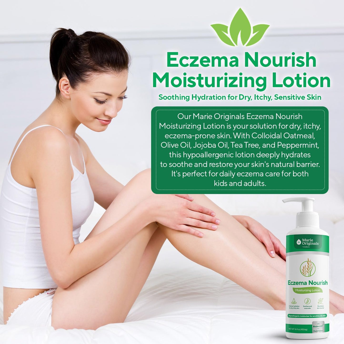 Marie Originals Eczema Nourish Moisturizing Lotion for Dry, Itchy, Sensitive Skin Relief– Hypoallergenic Formula with Colloidal Oatmeal & Natural Botanicals | Eczema Cream for Kids & Adults | 16 Fl Oz