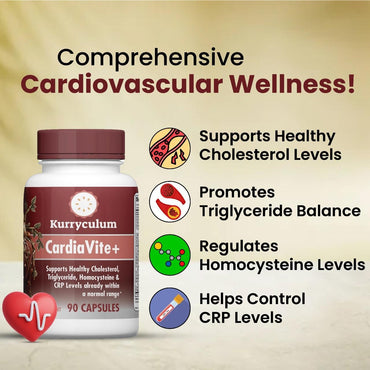 Kurryculum Cardiavite+. Supports Healthy Cholesterol and Triglyceride. GMP Certified,Gluten Free. Made in USA