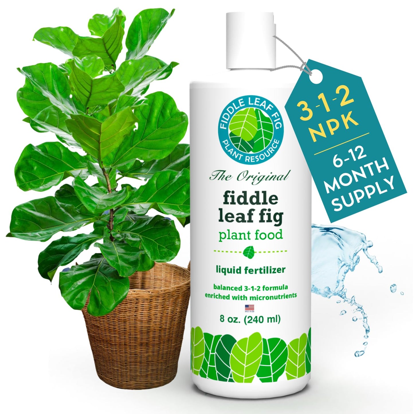 Fiddle Leaf Fig Tree Plant Food for Ficus Lyrata (and Ficus Audrey) - Enriched with Calcium, Urea-Free, and Featuring an NPK Ratio of 3-1-2 to Promote Robust Roots, Stems & Leaves (8 Ounces)