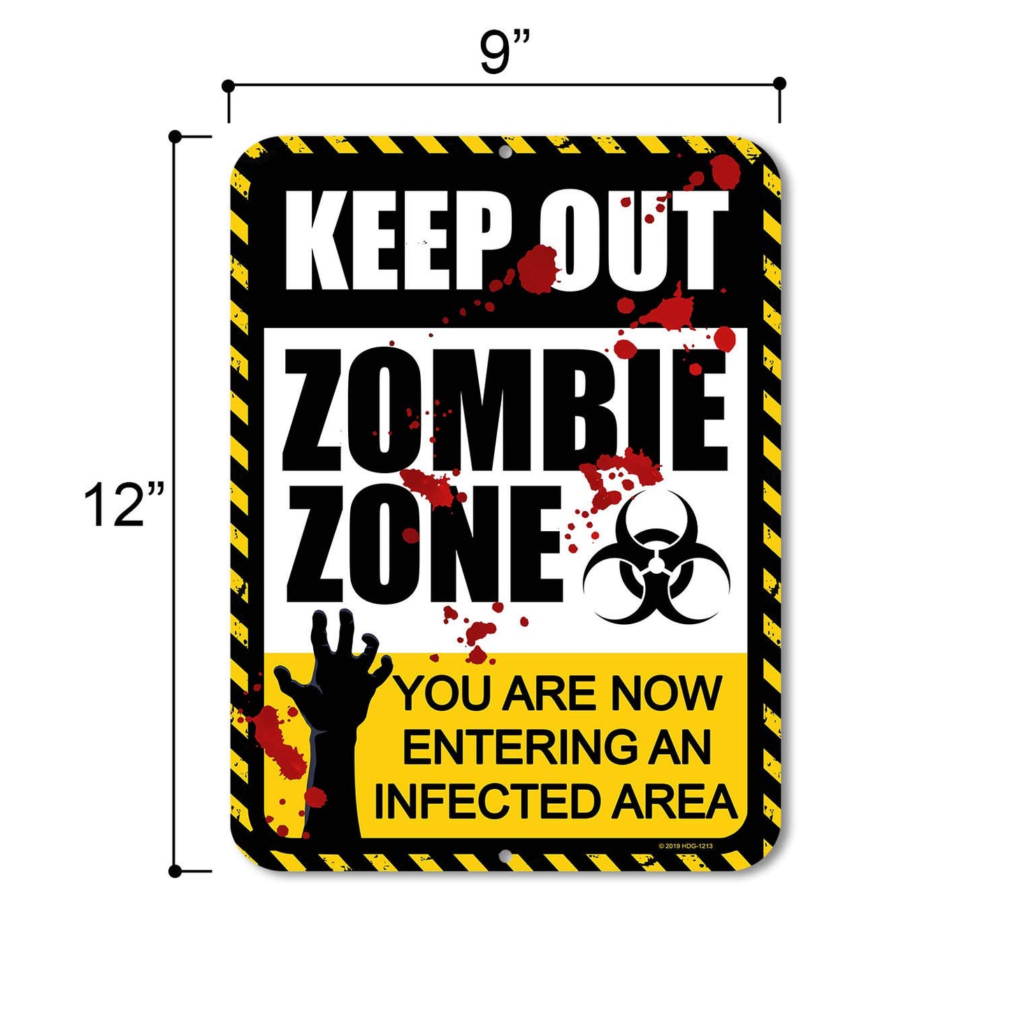 Honey Dew Gifts Funny Signs, Keep Out Zombie Zone, 9 inch by 12 inch Metal Funny Novelty Signs, Made in USA, Halloween Sign