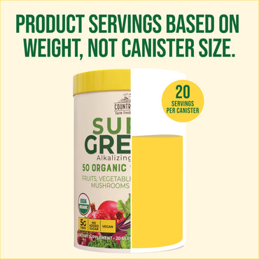 Country Farms Organic Super Greens Apple Banana Flavor, 50 Organic Super Foods, Packed with Fiber, USDA Organic Drink Mix, Fruits, Vegetables, Mushrooms & Probiotics, Supports Energy, 5g Fiber