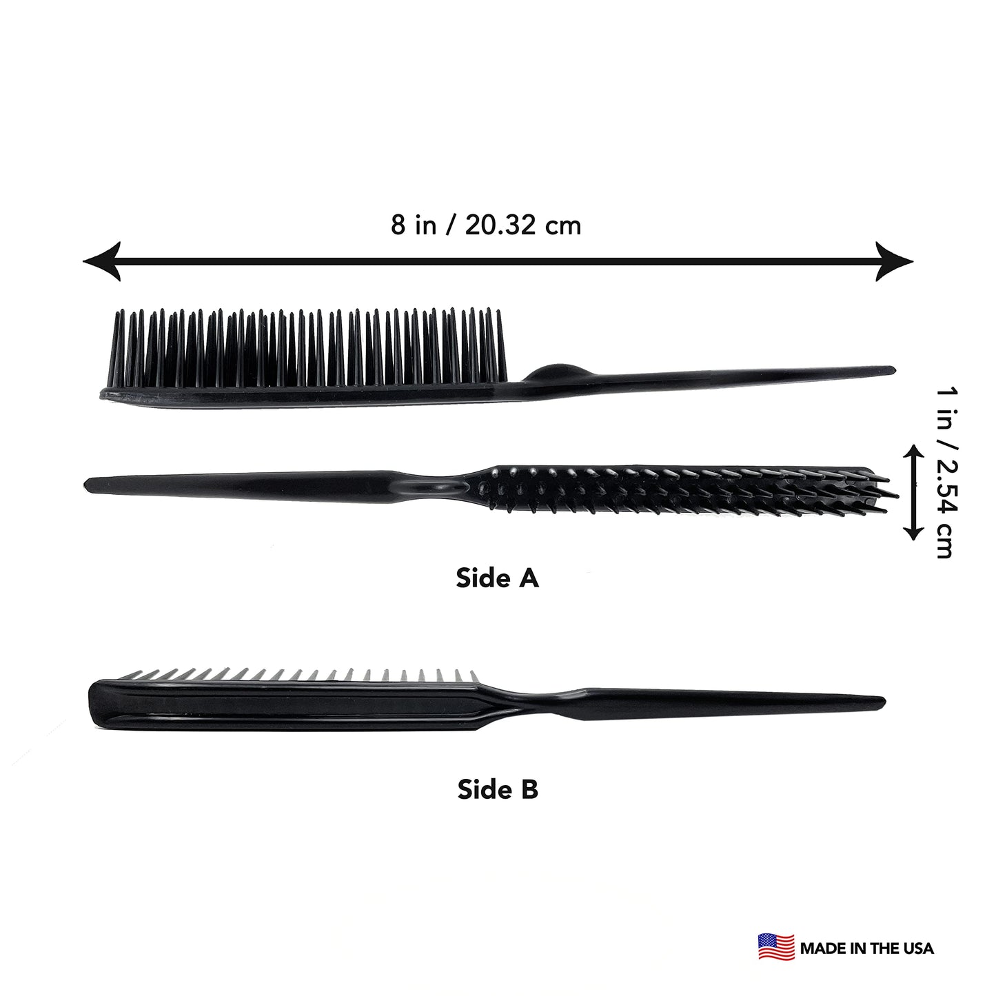Allegro Combs 60 Parting Three Row Combs Salon Hairstylist Hairdresser Detangle Combs For Natural Hair And Wigs For Curly Hair Made In The Usa 2 Pcs. (Black)