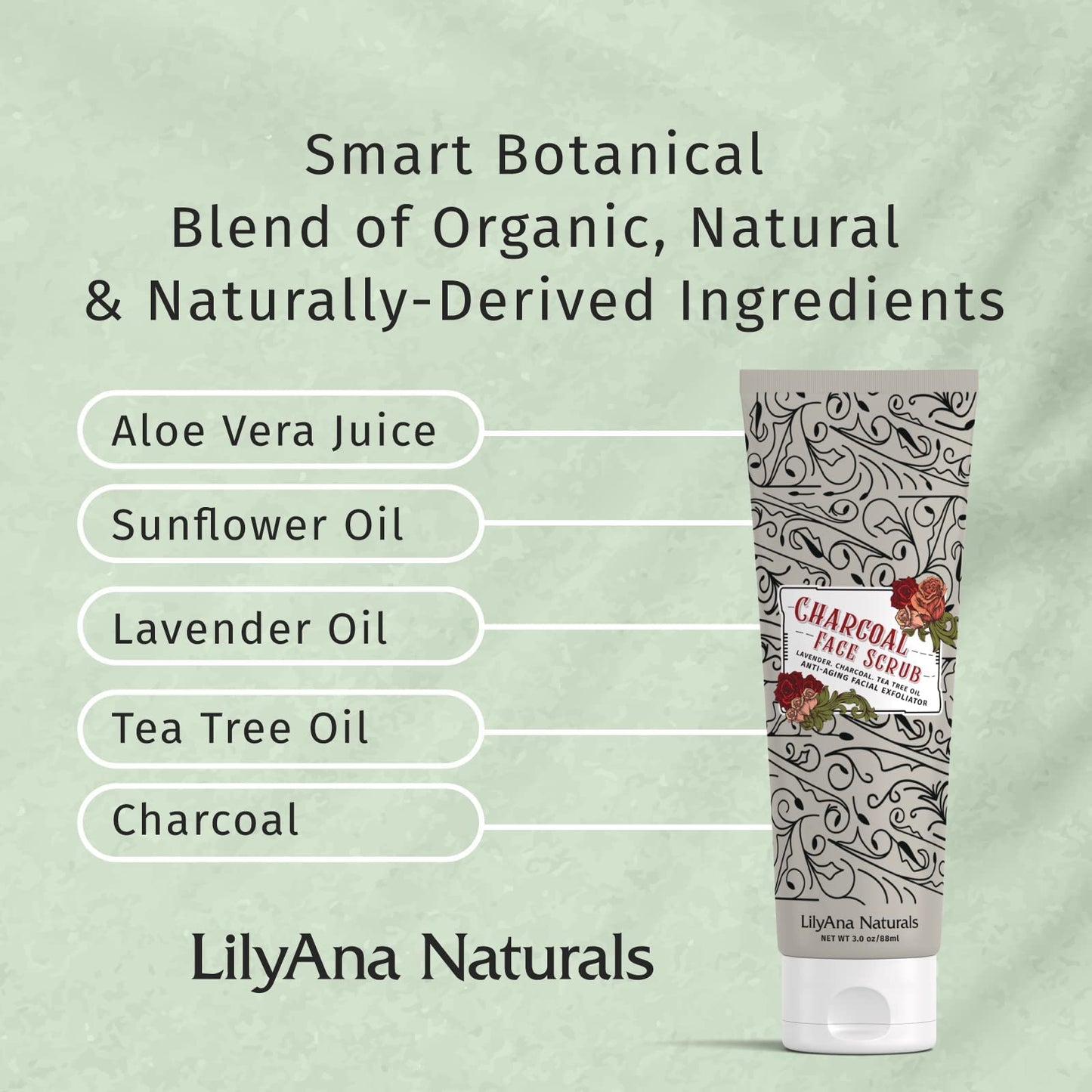 LilyAna Naturals Eye Cream 1.7 Oz and Charcoal Face Scrub 3 Oz Bundle - Anti-Aging Facial Exfoliator and Anti Aging Eye Cream for Dark Circles and Puffiness, Under Eye Cream, for Women and Men