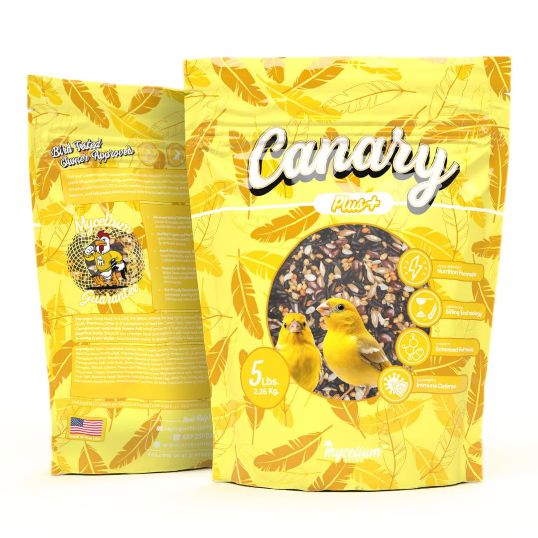 Mycelium Canary Plus Bird Seed (5 LB Bag) | High-Fat, Vitamin-Enriched Canary Food for Energy, Immune Defense & Feather Health | Organic Seed Blend for Small Pet Birds | Non-GMO & Made in USA