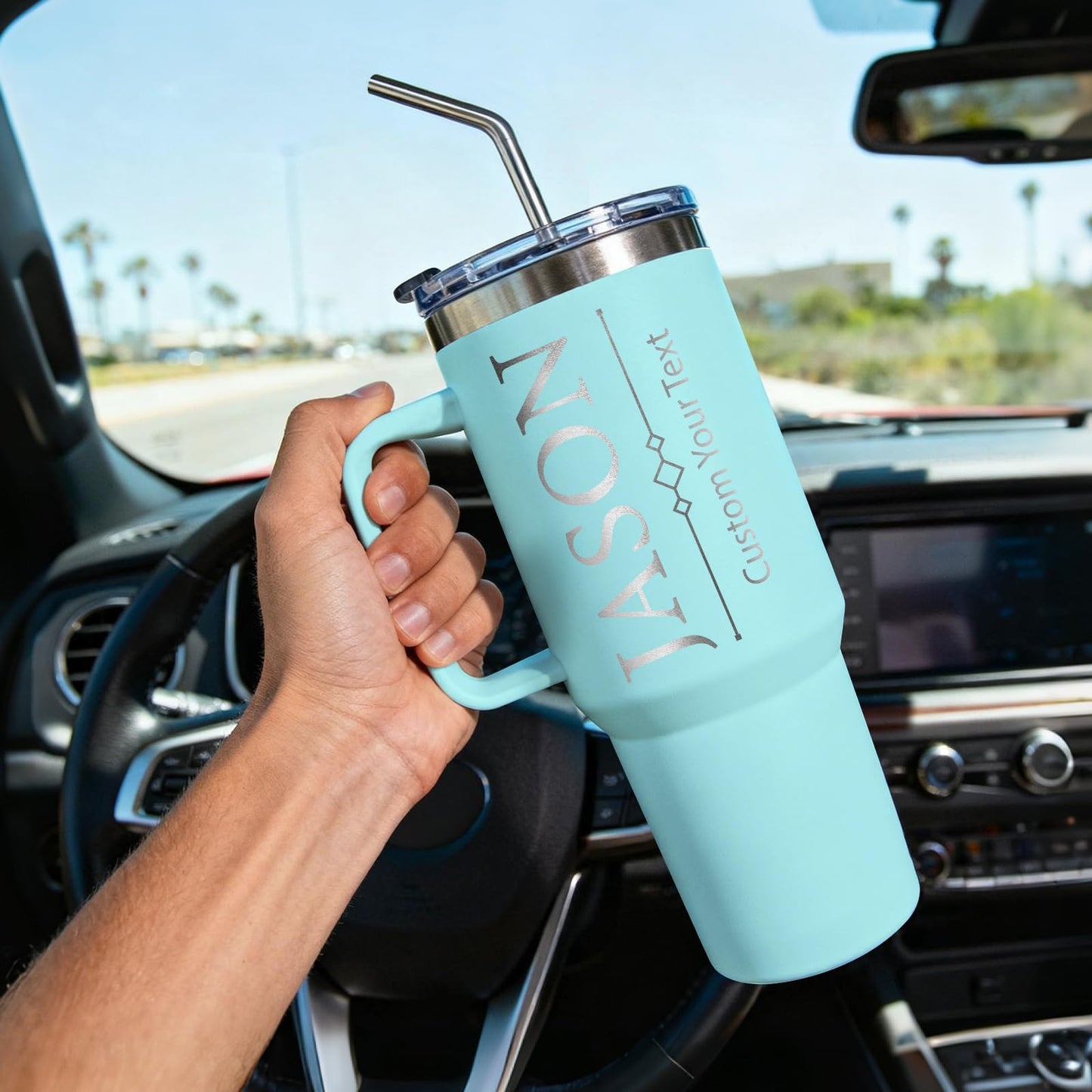 Made in USA - Personalized Tumbler 40oz with Handle and Straw - Custom Stainless Steel Travel Coffee Cup with Engraved Name Text - Personalized Gifts for Nurses Doctor - Nurse Gifts