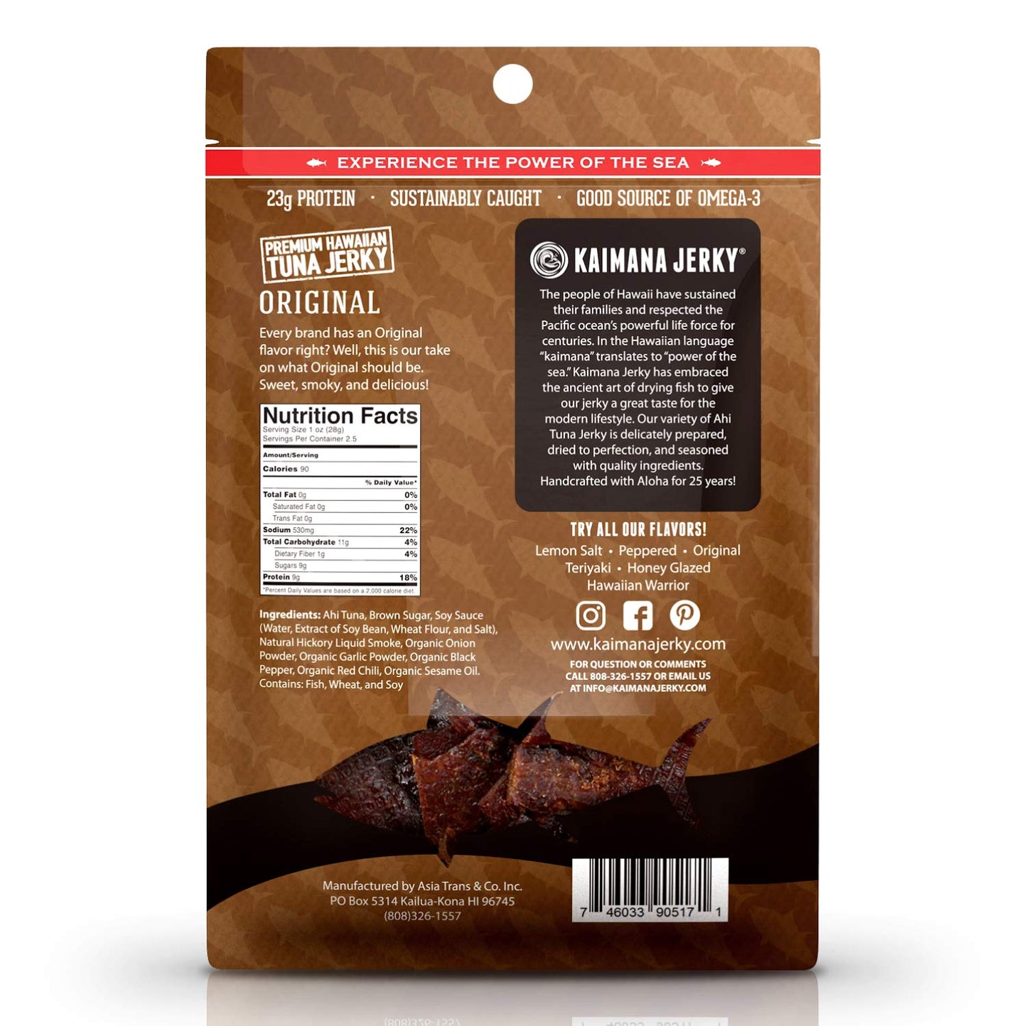Kaimana Ahi Tuna Jerky Hawaiian Warrior 1.5 Ounce - Paleo Style - Premium Fish Jerky Made in the USA. High in Omega 3's, All Natural and Wild Caught (2 Ounces, Original)