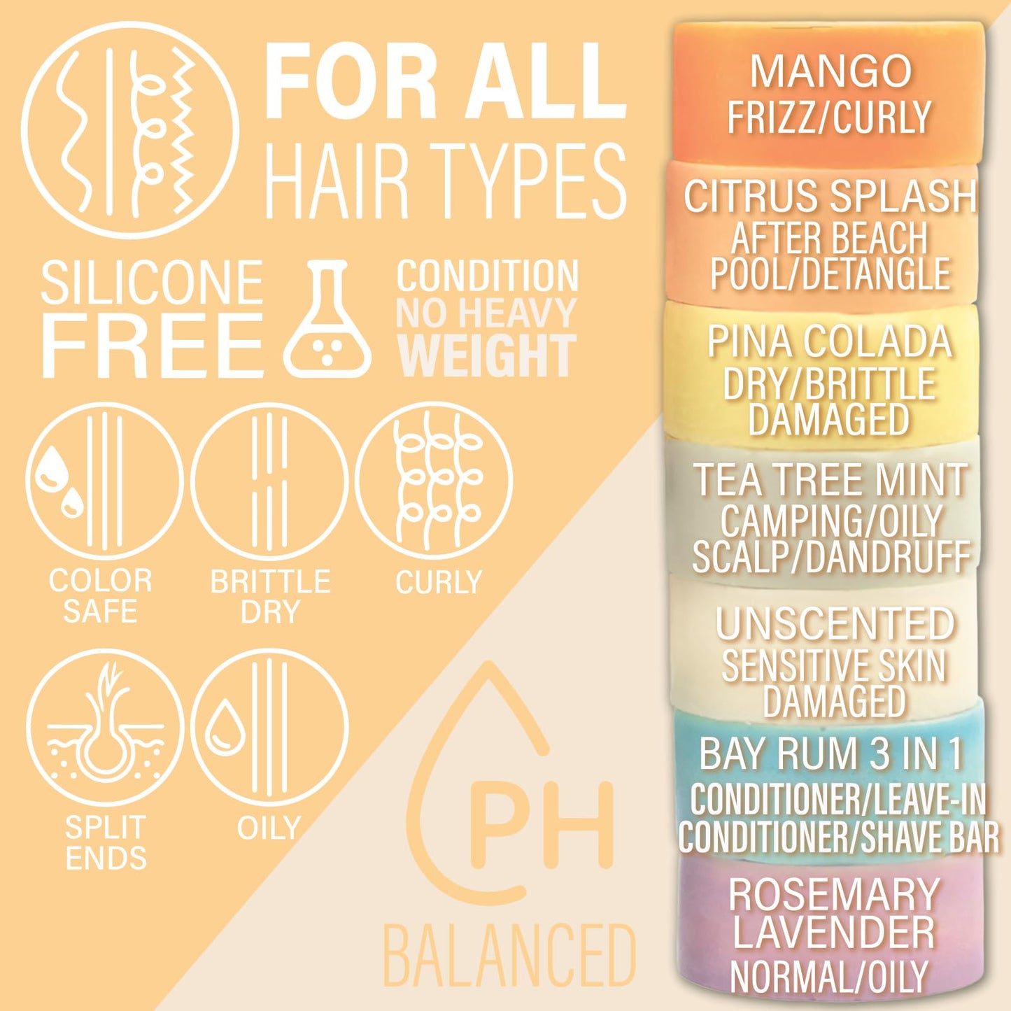 Luxiny Shampoo and Conditioner Bar Set - Sulfate Free, Moisturizing, All Hair Types (Citrus Splash) - 1 Shampoo Bar, 60g & 1 Conditioner Bar, 50g - Made in USA