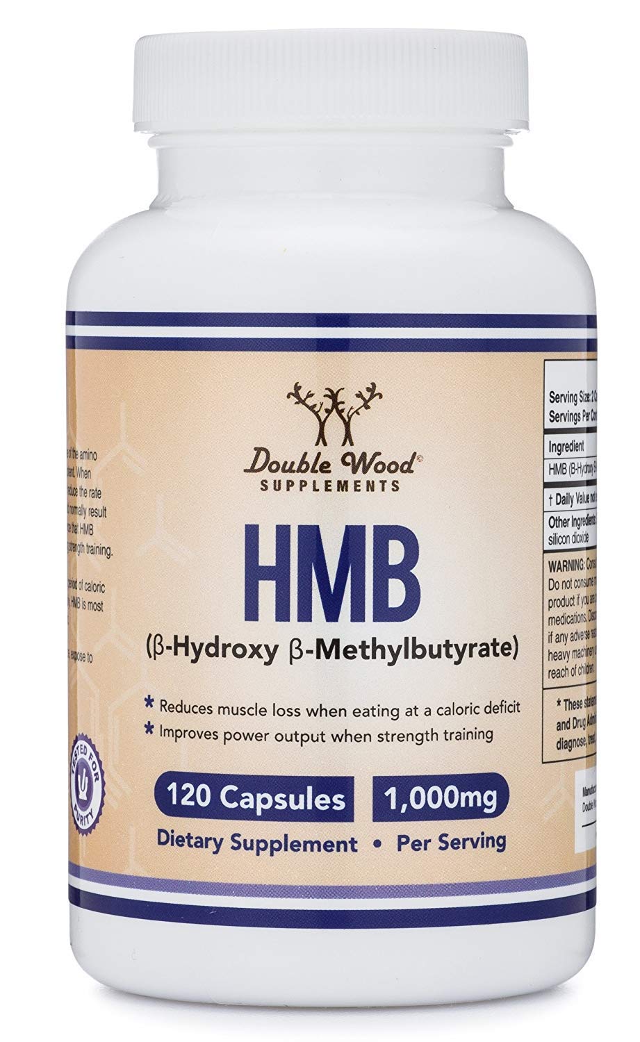 Double Wood Supplements HMB Supplement, Third Party Tested, Non-GMO, Gluten Free, 120 Capsules, 1000mg per Serving, 500mg per Capsule