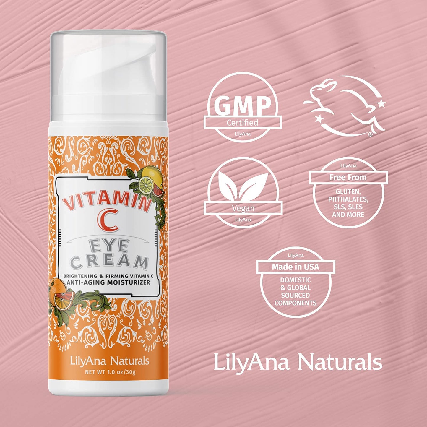 LilyAna Naturals Retinol Cream Moisturizer 1.7 Oz and Vitamin C Eye Cream 1 Oz Bundle - Anti-Aging Cream for your Eyes and Face Reduces Dark Circles and Puffiness, Fine Lines, Wrinkles and Age Spots
