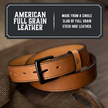 Main Street Forge All American Stitched Leather Belt | Made in USA | Men's Heavy Duty Work Belt