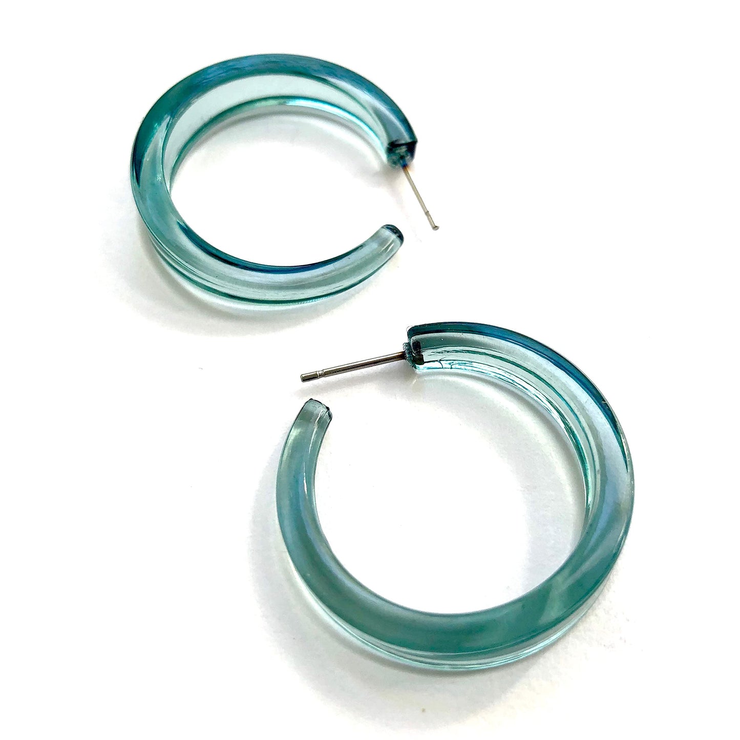 Leetie Lovendale Lola Hoop Earrings, Hypoallergenic Hoop Earrings for Women, Made With Surgical Steel & Lucite, Lightweight & Comfortable, Hand-Made In The USA, 1.25” Diameter, (Transparent Seafoam)