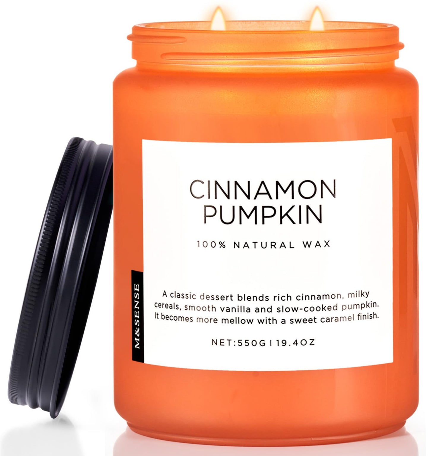 M&SENSE Cinnamon Pumpkin Fall Scented Candles, 19.4oz Soy Natural Candles 110 Hours Long Lasting Slow Burning Halloween Autumn Candle Gifts for Home Decor