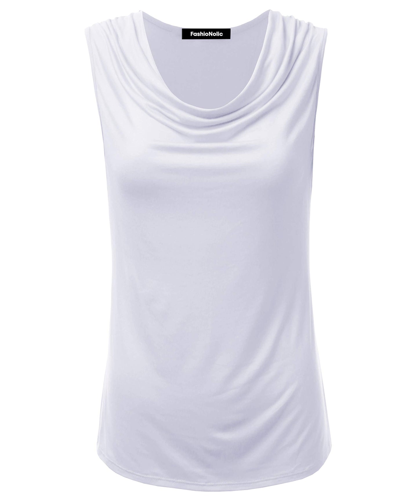 FASHIONOLIC Women's Cowl Neck Ruched Draped Sleeveless Stretchy Blouse Casual Tank Top (Made in USA)