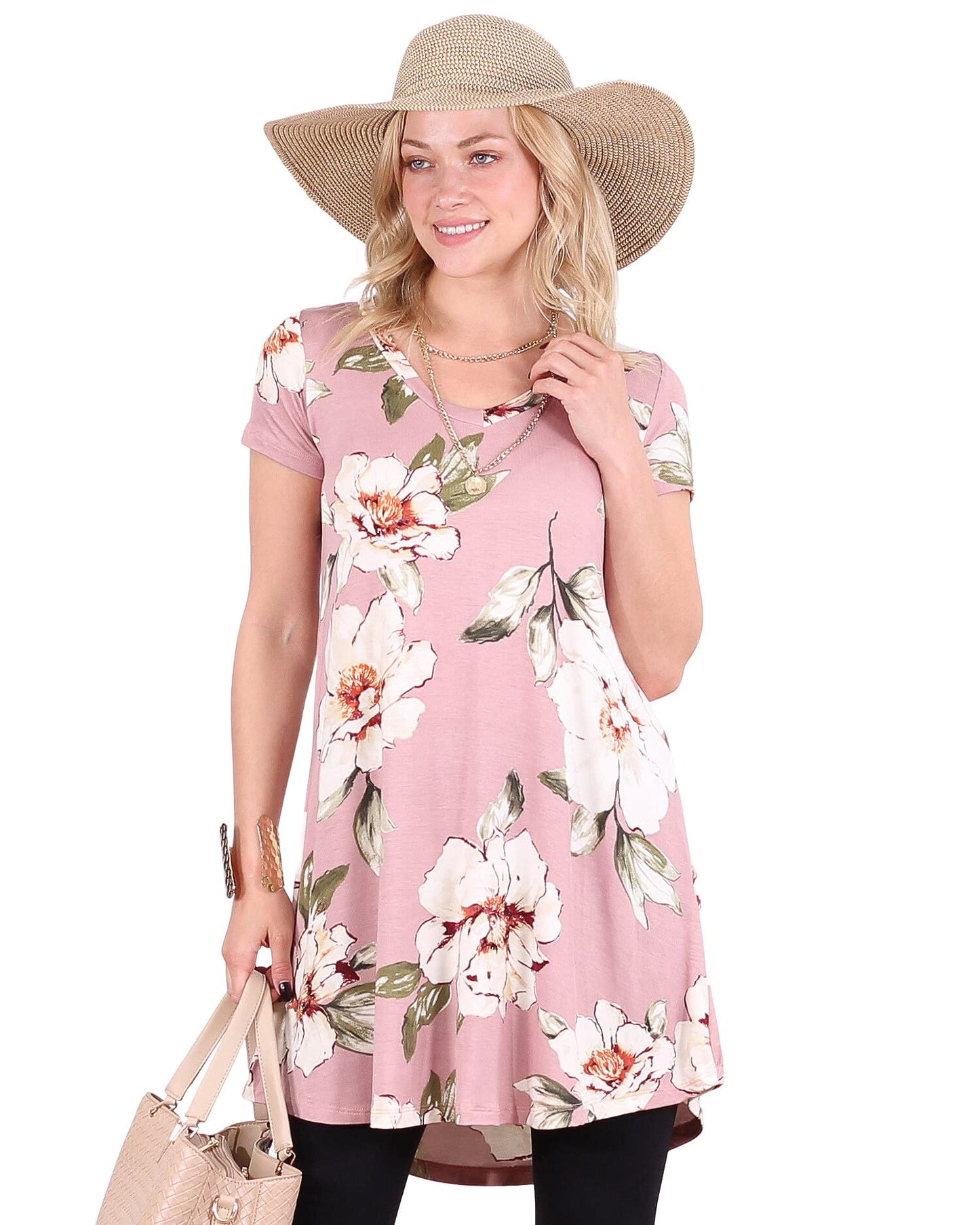 Popana Womens Short Sleeve Summer Tunic Tops to Wear with Leggings Loose Fit Made in USA