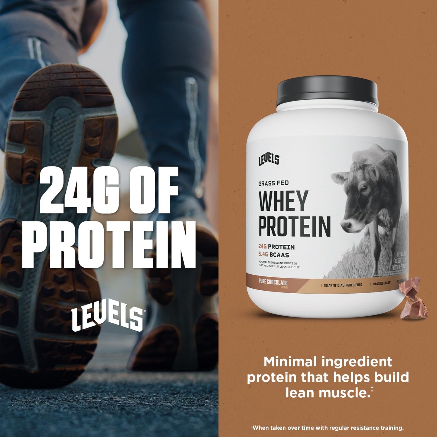Levels Grass Fed Whey Protein Powder, No Artificials, 24G of Protein