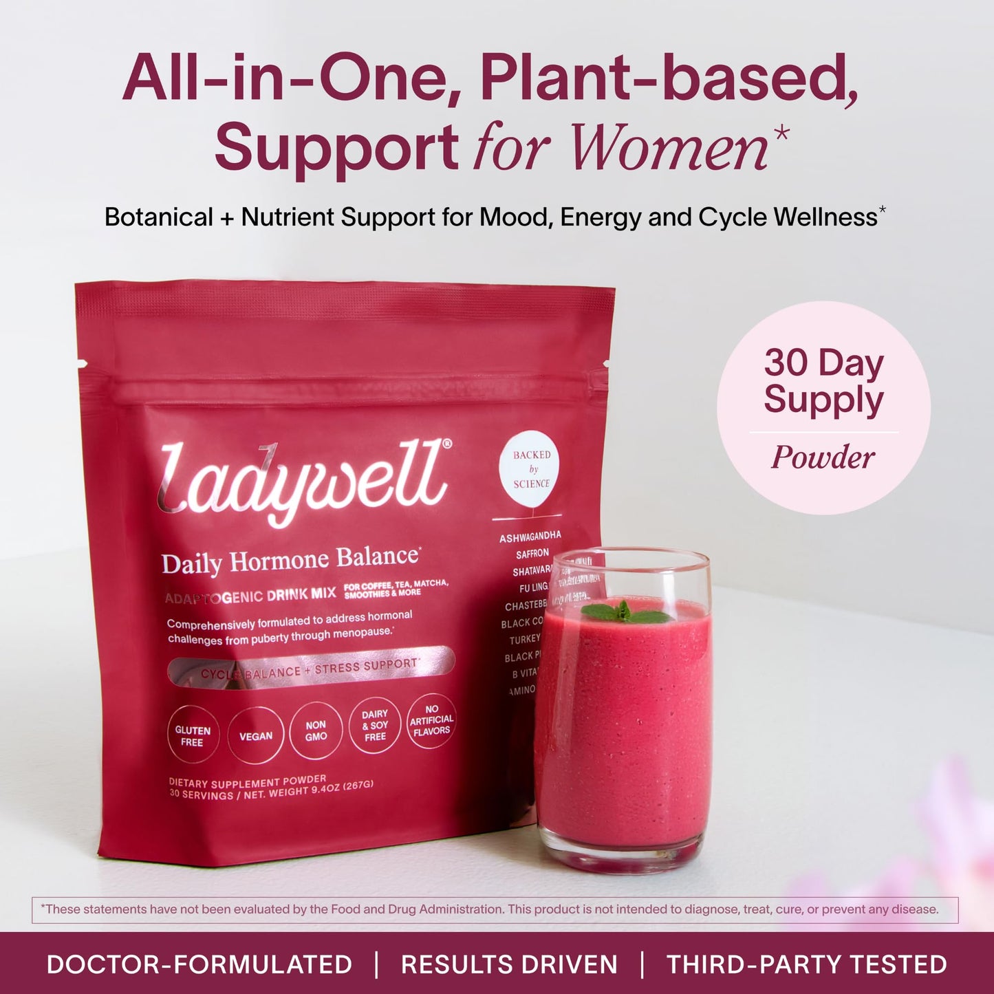 Ladywell Daily Balance Powder | Supplement for Women | Delicious Vanilla | Gluten Free, Dairy & Soy Free, Non GMO | Vegan 30 Servings
