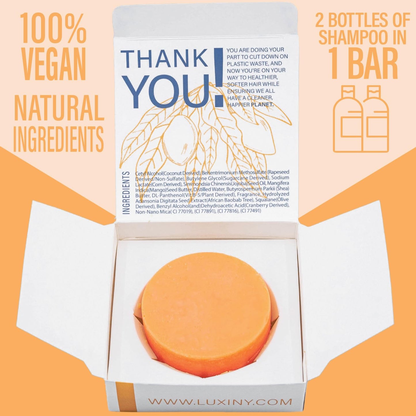 Luxiny Mango Shampoo and Conditioner Bar Set - Sulfate-Free, 1 Shampoo Bar (60g) & 1 Conditioner Bar (50g) for Normal/Dry Damaged Hair, Made in USA