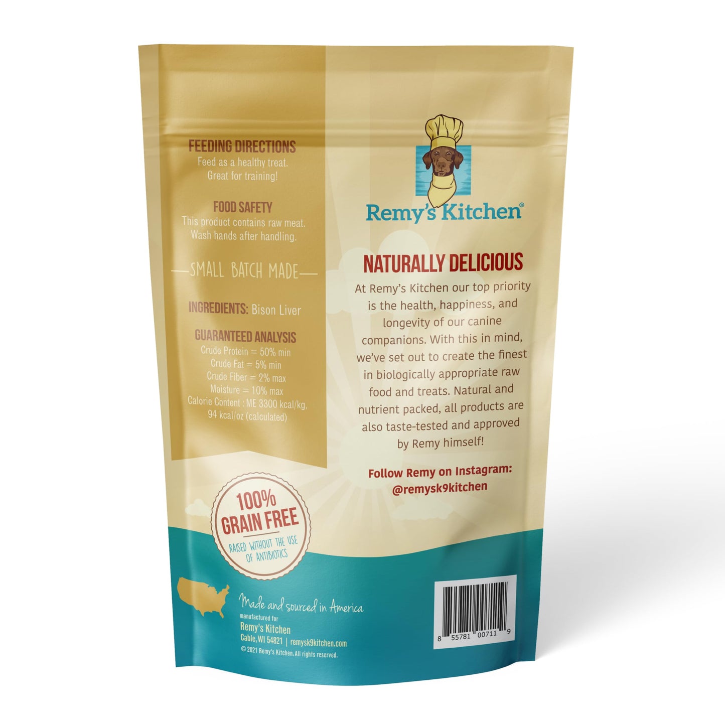 Remy’s Kitchen Just Bison Liver Freeze Dried Dog Treats USA Sourced and Small Batch Made - Human-Grade, All Natural Single Ingredient Dog Treat Without Artificial Preservatives, Grain Free - 2.5 oz