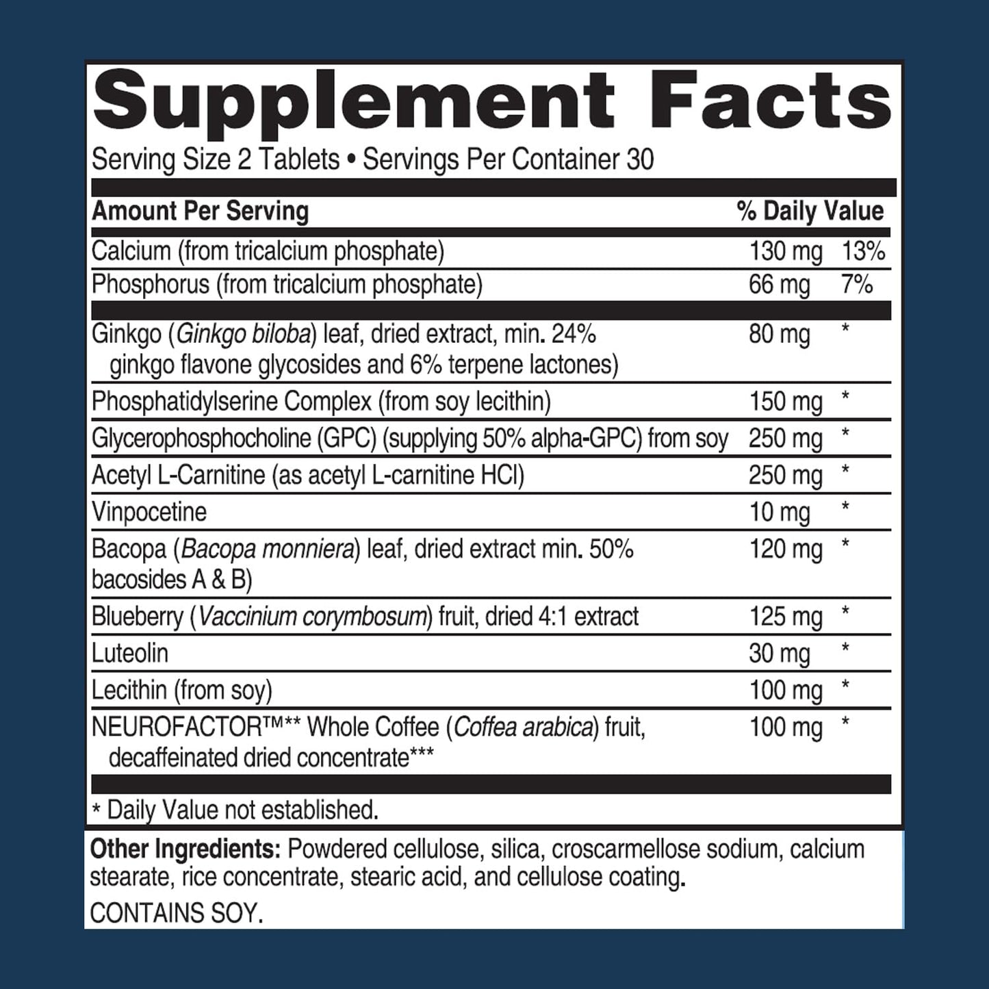 Advanced Bionutritionals Advanced Memory Formula, Brain Booster Supplement for Memory and Focus, Acetylcholine, Alpha-GPC, NeuroFactor, Manufactured in The USA, 60 Tablets