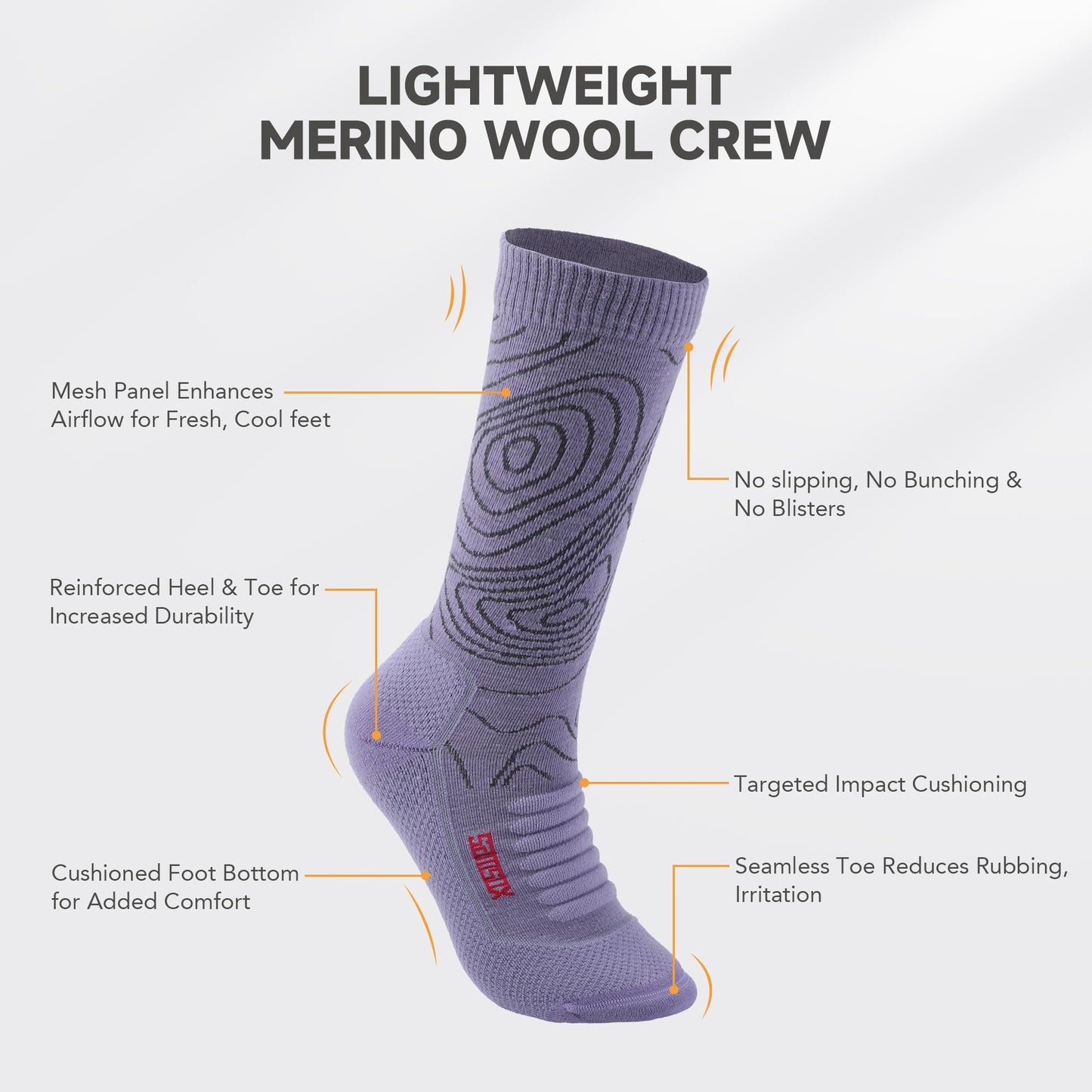 SAMSOX 2-Pair Merino Wool Hiking Socks, Thistle Down (Sierra)