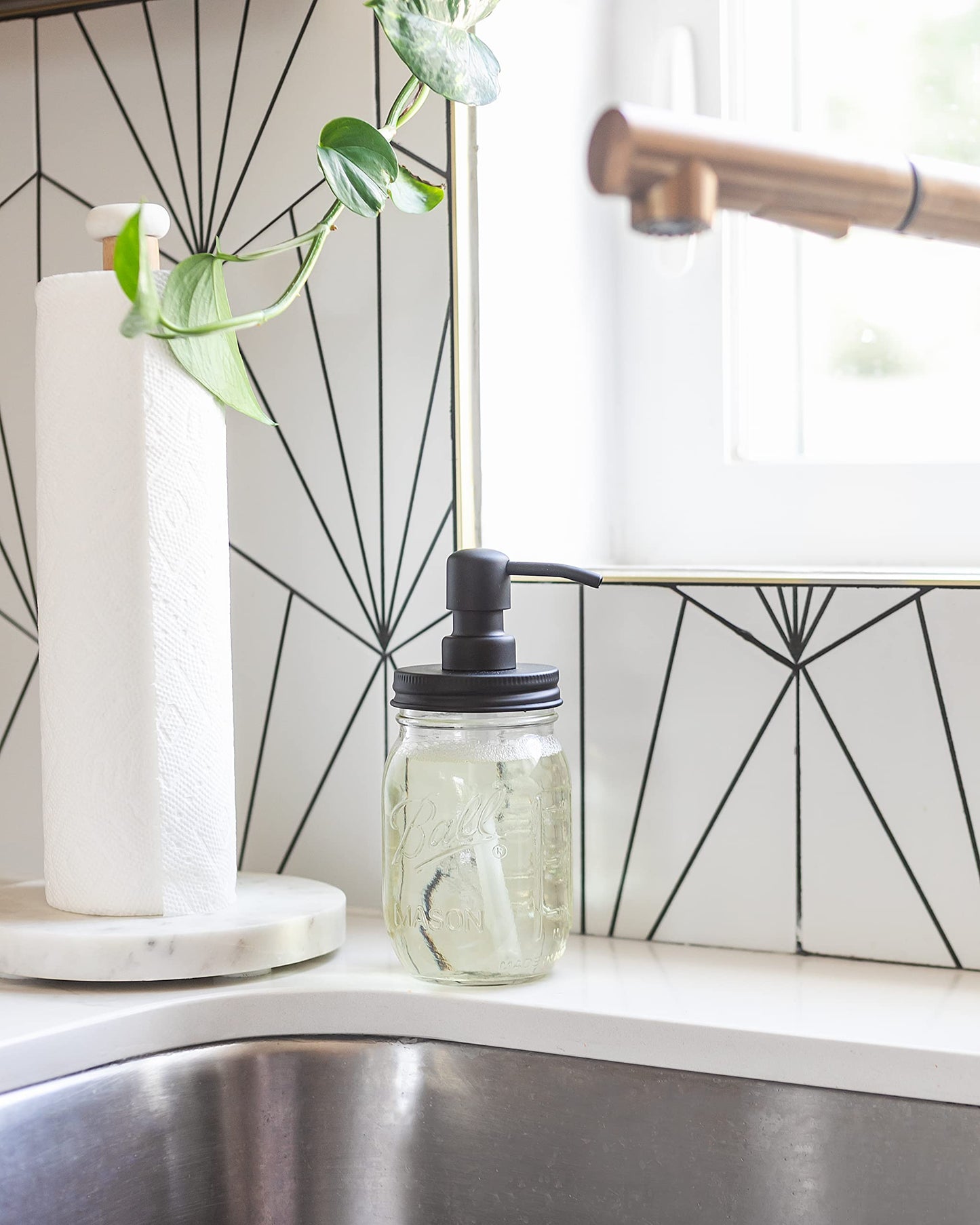 Jarmazing Products Mason Jar Soap Dispenser - Black - with 16 Ounce Ball Mason Jar - Made from Rust Proof Stainless Steel - Two Pack