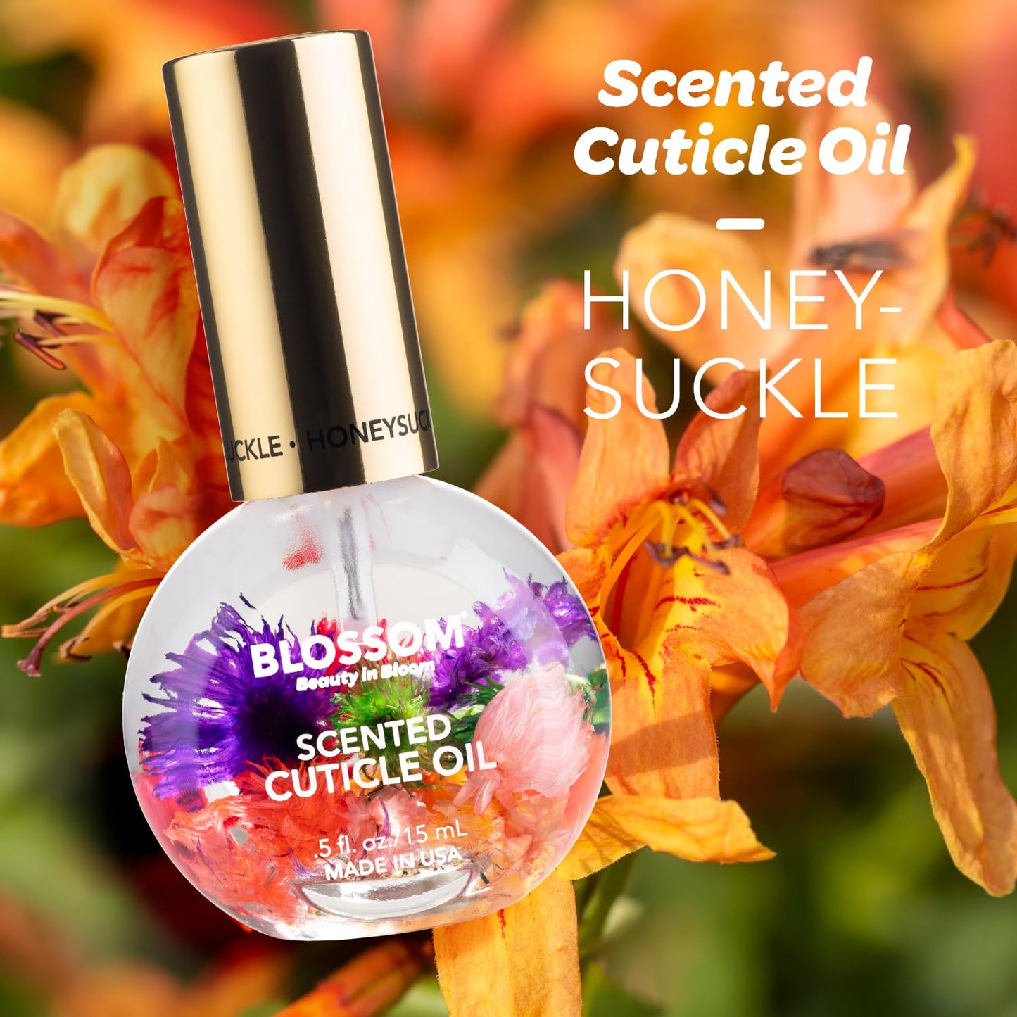 Blossom Cuticle Oil for Nails, Hydrating, Moisturizing, Scented Nail Oil Cuticle Care, Infused with Real Flowers, Made in USA, 0.5 fl. oz, Honeysuckle